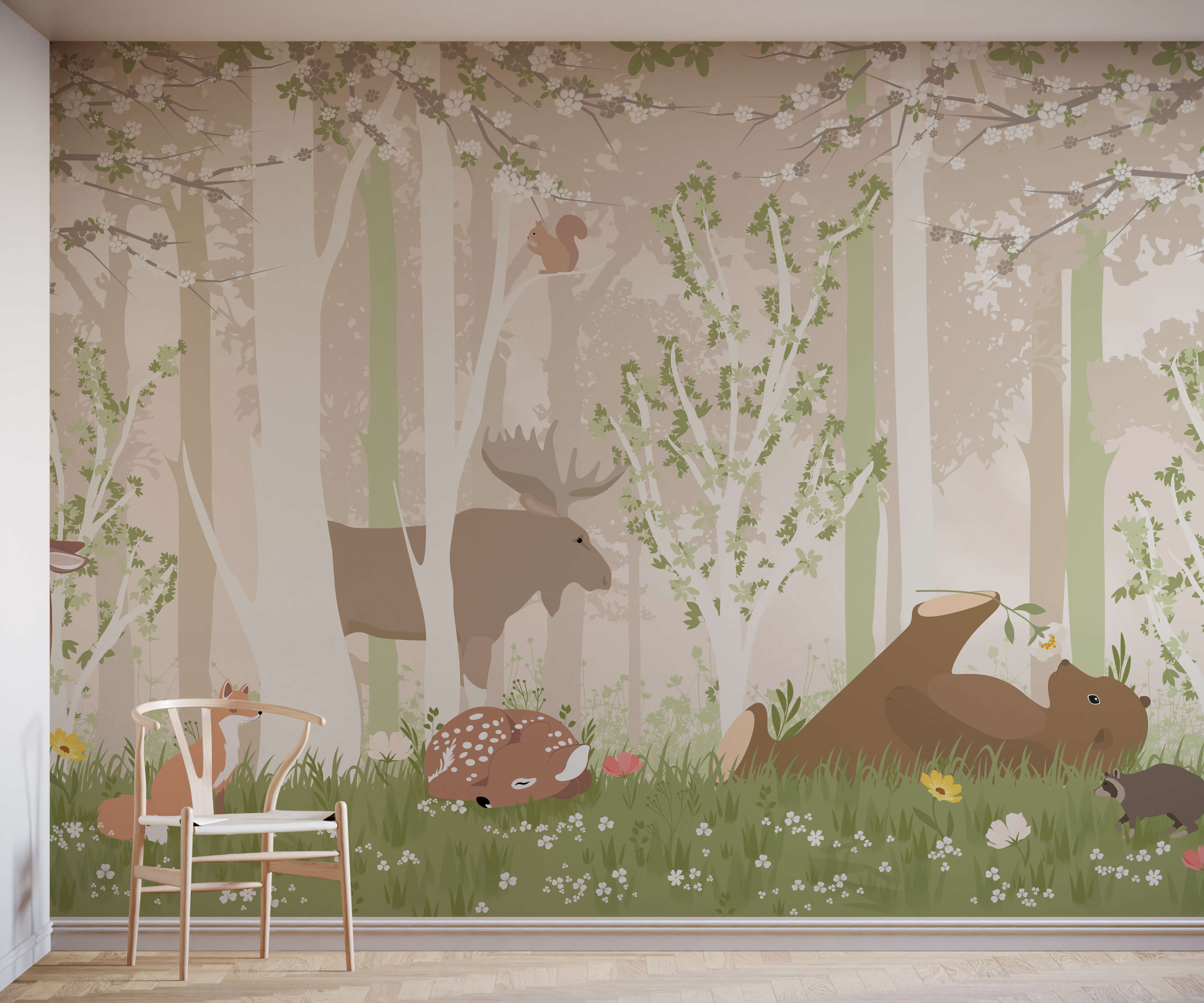 Cute Children's Woodland Animal Wallpaper Mural Bobbi Beck