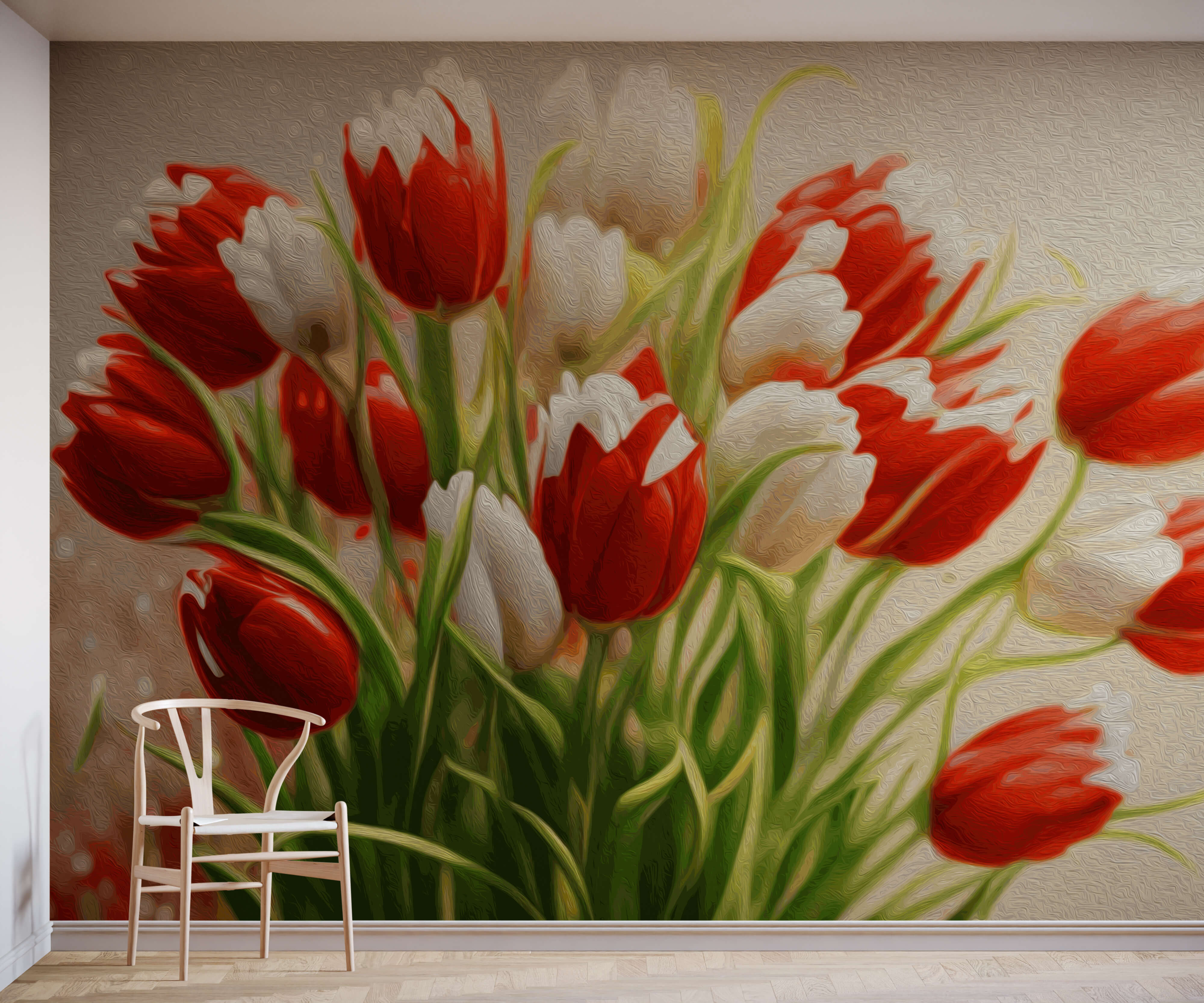 Tulip Wallpaper Mural Red & White Tulips Bobbi Beck