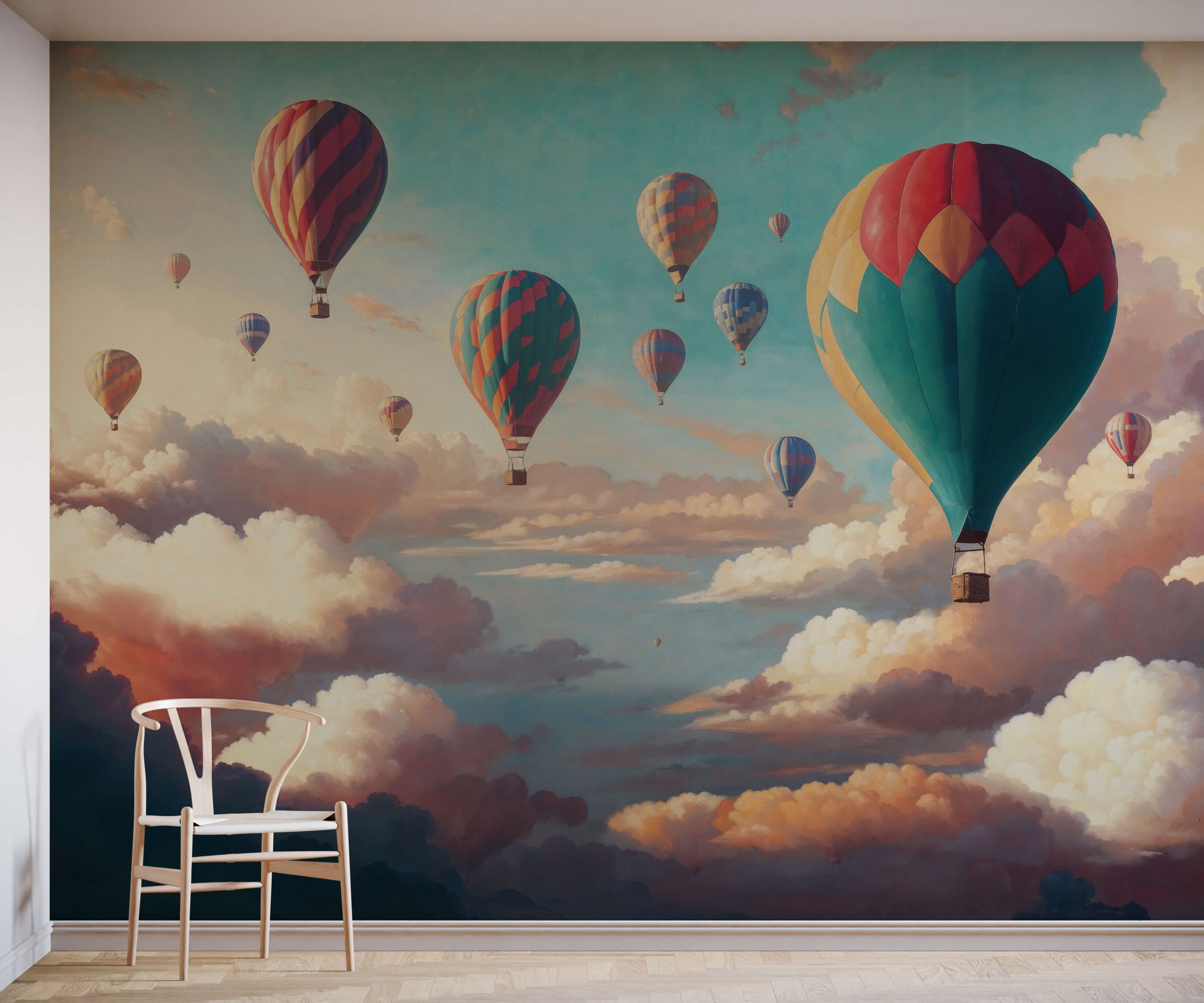 3D hot air balloon high altitude heaven door mural