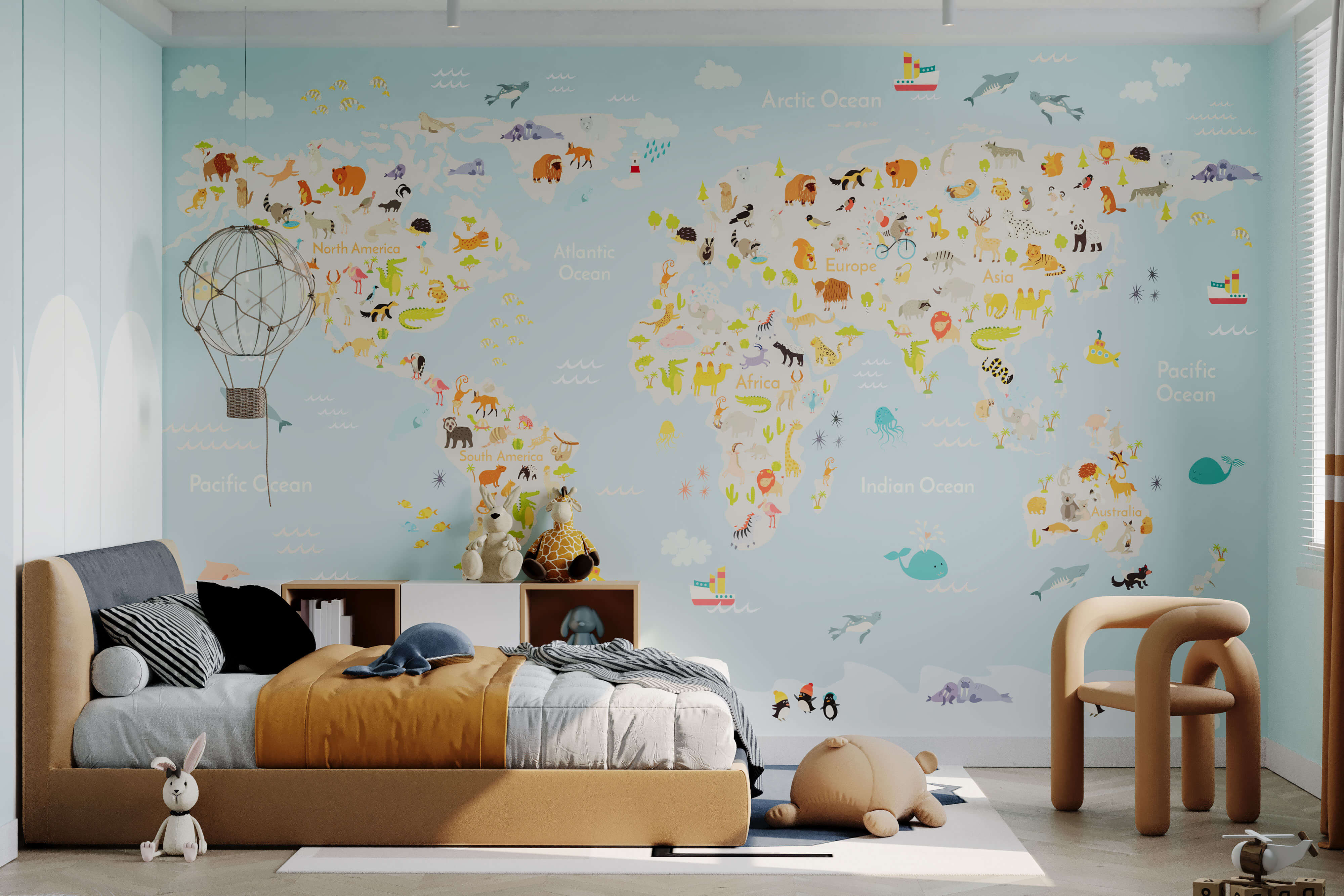 Children's Map Wallpaper Mural Animal World Map Bobbi Beck